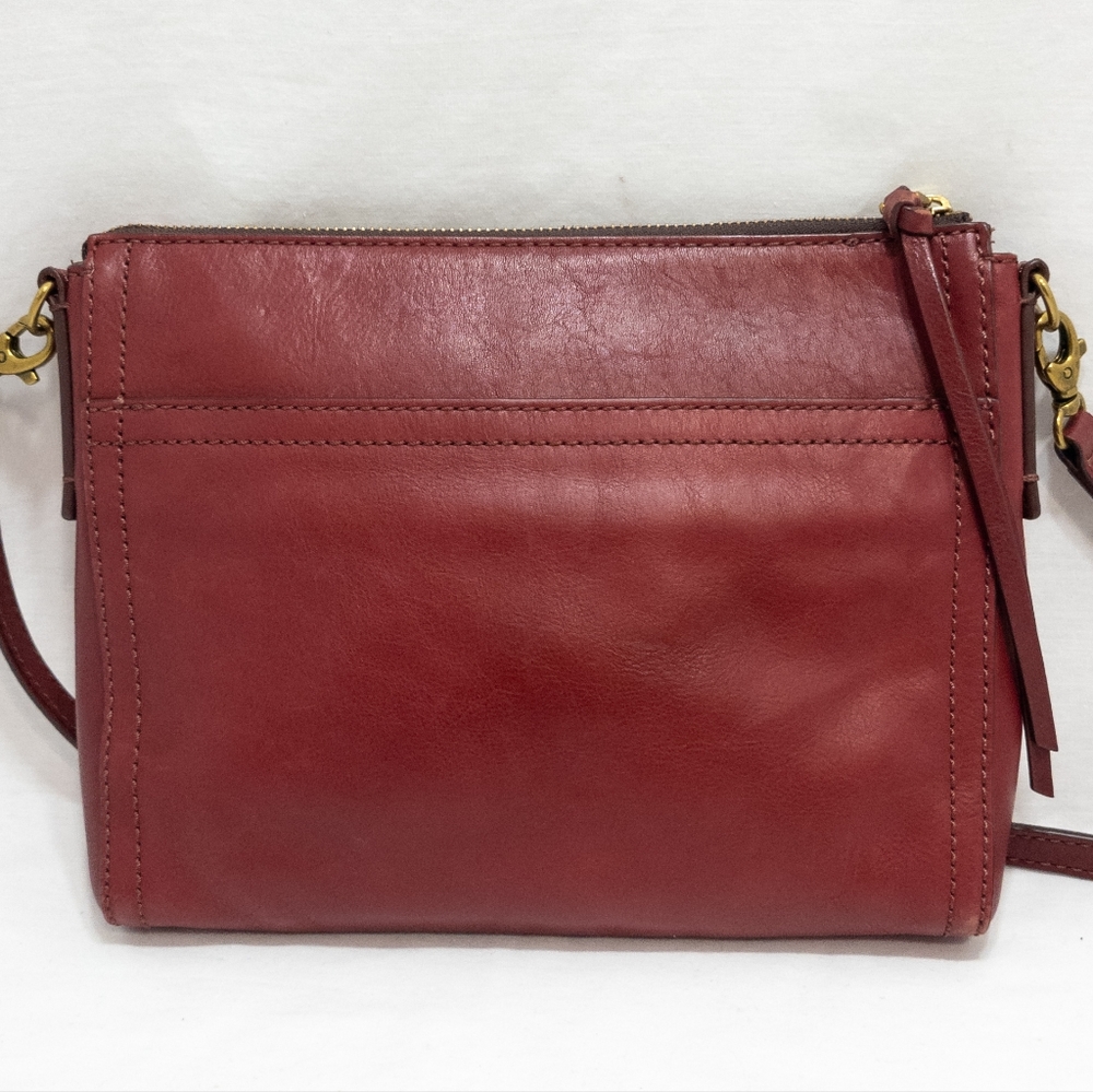 Fossil Leather Red Color Block Slim Crossbody Pur… - image 3